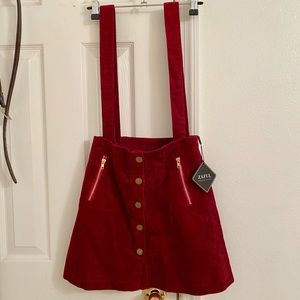 🍰[NWT] Corduroy Button Suspender Wine Skirt